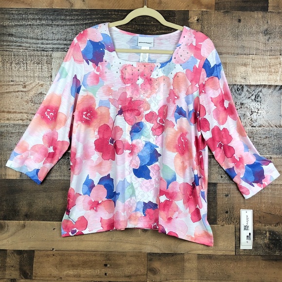 Alfred Dunner Tops - ALFRED DUNNER TOP FLORA STUDDED ACCENTS